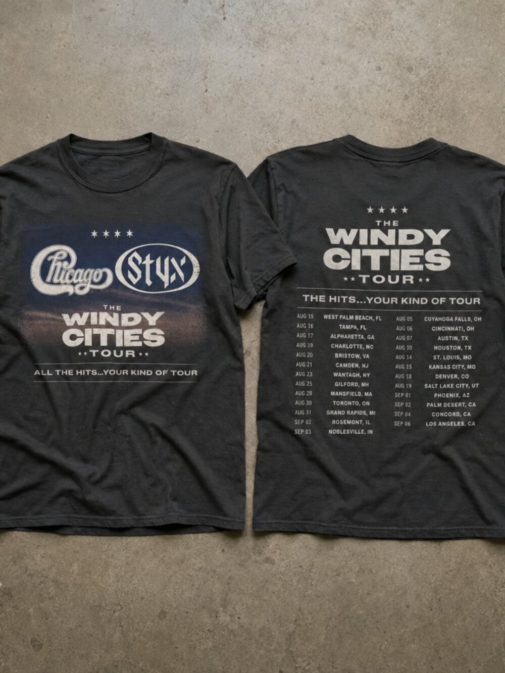 Chicago Styx The Windy Cities Tour Double Sided Classic Rock Concert T-Shirt